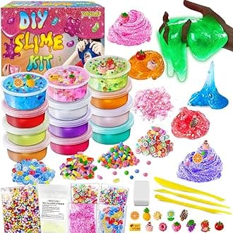 12 Cups DIY Slime Making Kit for Girls - Crystal Clear and Glow in The Dark With Add-ins, Foam Balls, Charms - Party Favors Gift Toys for Kids 3-12