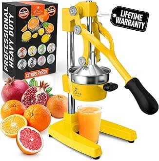 Cast Iron Juicer - Manual Citrus Press and Lemon Squeezer - Premium Quality Heavy Duty Manual Juicer for Orange Juice and Lime Squeezer, Yellow