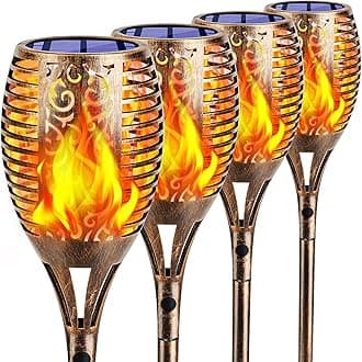 TomCare Solar Lights Outdoor 99 LED Higher & Larger Flickering Flame Solar Torch Lights 43" Decorative Waterproof Solar Powered Pathway Lights Landscape Lighting for Garden Patio Yard, 4Pack (Bronze)