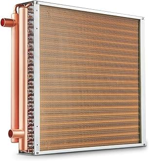 VEVOR Heat Exchanger Water to Air, 20"x 20" with 3-Row 3/8" Copper Ports, 242 Aluminum Fins Heat Exchanger for Outdoor Wood Furnaces, Residential Heating and Cooling, and Forced Air Heating