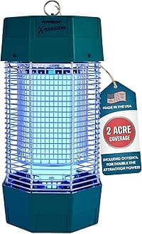 - Flowtron Electric Bug Zapper 2 Acres Outdoor Insect Control with Dual Lure Method, 120W UV Light & Octenol Attractant for Fly & Mosquito, 5600V Kill Grid, Made in USA