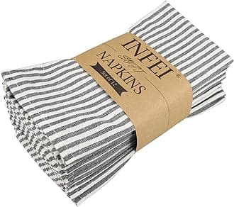 - INFEI Plain Striped Cotton Linen Blended Dinner Cloth Napkins - Set of 12 (40 x 30 cm) - for Events & Home Use (Black)