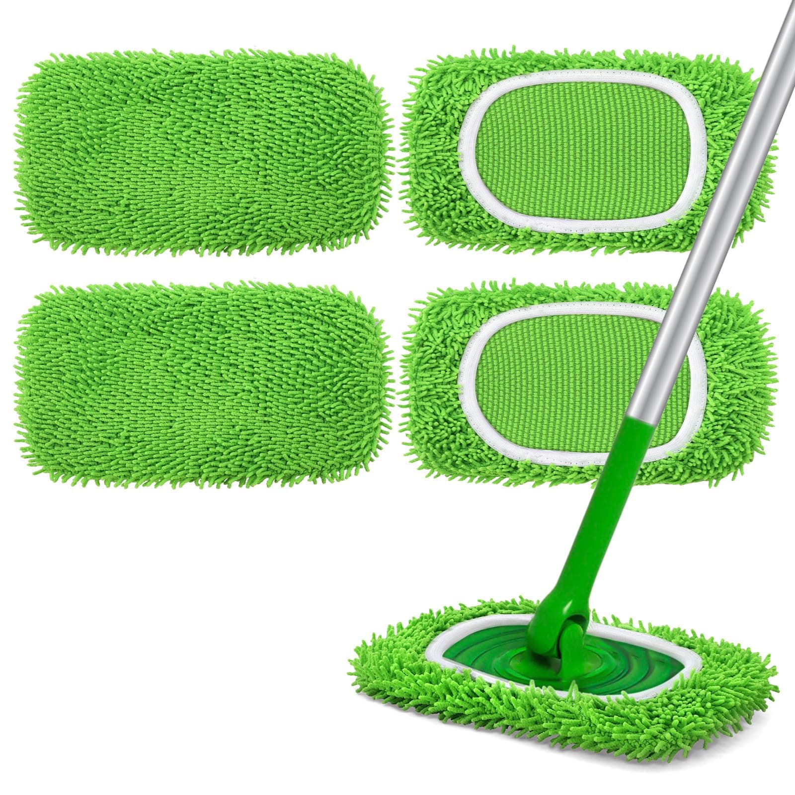 Reusable Microfiber Mop Pads Compatible with Swiffer Sweeper- 4 Pack Dry Sweeping Cloths & Wet Mopping Cloths - Washable Wet Pads Refill for Mopping Floors (Mop is not Included)