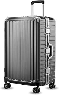 LUGGEX Aluminum Frame Luggage with Spinner Wheels, Zipperless Polycarbonate Hard Shell Suitcase, Charcoal Metallic, Checked-Large 28-Inch, Aluminum Zipperless Black Luggage