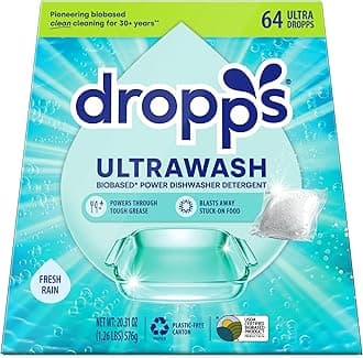 UltraWash Dishwasher Pods, Fresh Rain (64 Dish Tabs) - Biobased Power Deep Clean Dishwasher Detergent Tablets for Sparkling Shiny Dishes - No Rinse Aid or Pre-Wash Needed - Dishwashing Pods