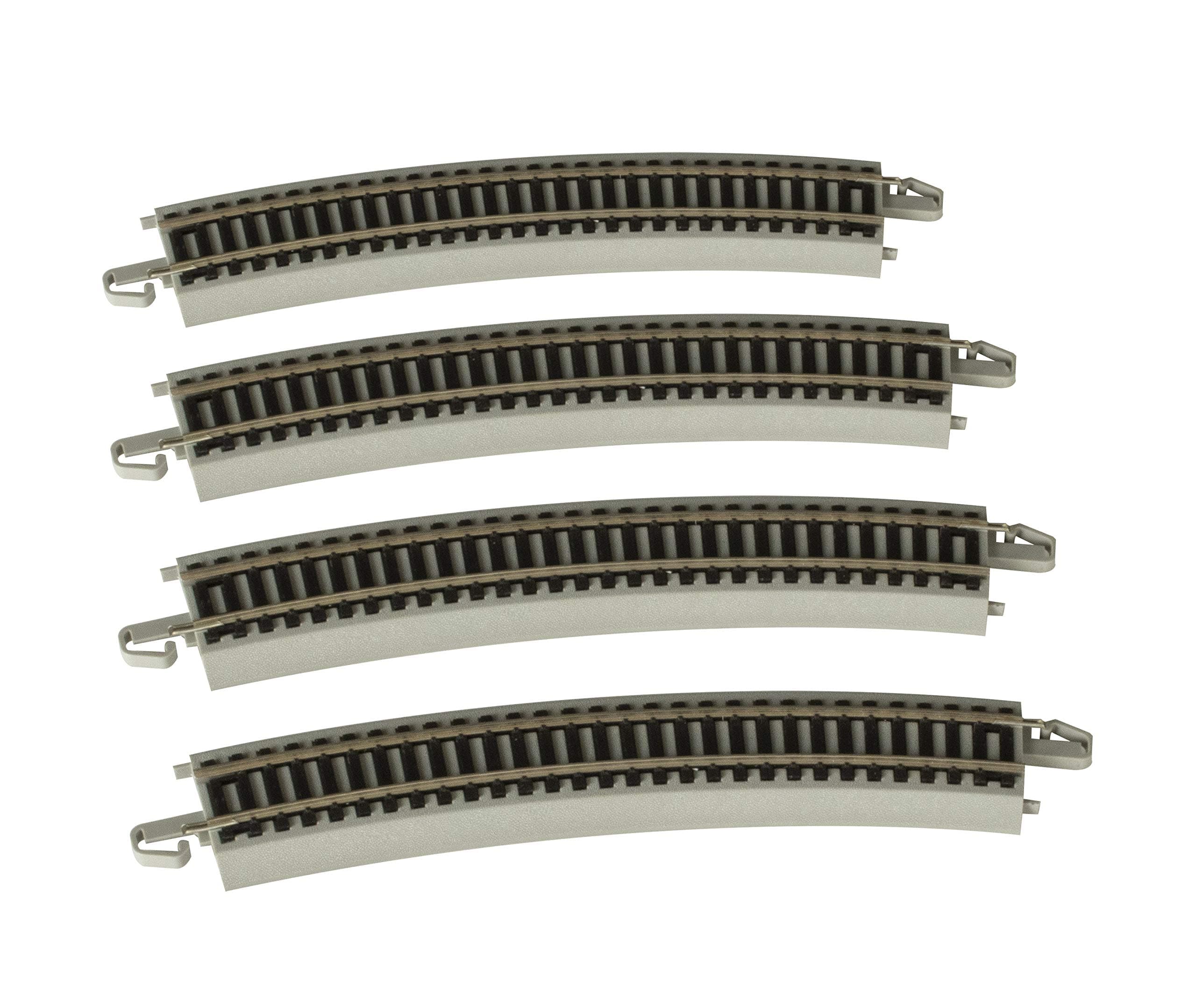 Trains - Snap-Fit E-Z TRACK 22” RADIUS CURVED TRACK (4/card) - NICKEL SILVER Rail With Gray Roadbed - HO Scale
