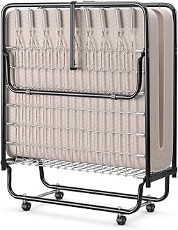 Giantex Folding Bed with Mattress, Foldable Guest Bed with 4-Inch Mattress & 4 Wheels, Portable Fold up Bed for Adults, Space-Saving for Home, Office, Made in Italy, Rollaway Bed Twin Size