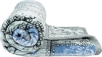 Super Soft Cloudy Printed Double Bed Polyester Blanket for Heavy Winter, Single Ply Mink Blanket King Size with 220 x 230 Cm 3.5 Kg (Grey & Blue, Pack of 1) ¦