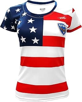 Women’s USA Patriotic Soccer Jersey – Short Sleeve Athletic Fit Shirt, 100% Polyester