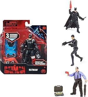 DC Comics 6060654 10 cm Action Figure in Authentic Movie Look with 3 Accessories, Wingsuit Batman The Penguin or Selina Kyle, Various Designs