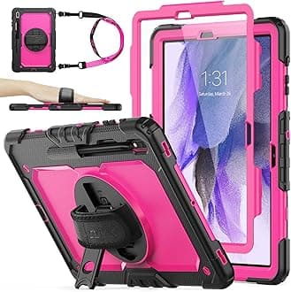 SEYMAC Stock Case Compatible with Galaxy Tab S7 FE 2021 Released (Model: -T730/T736B) & Tab S7 Plus/S7 + 2020 Released (Model: -T970/T975/T976) (Rose+Black)