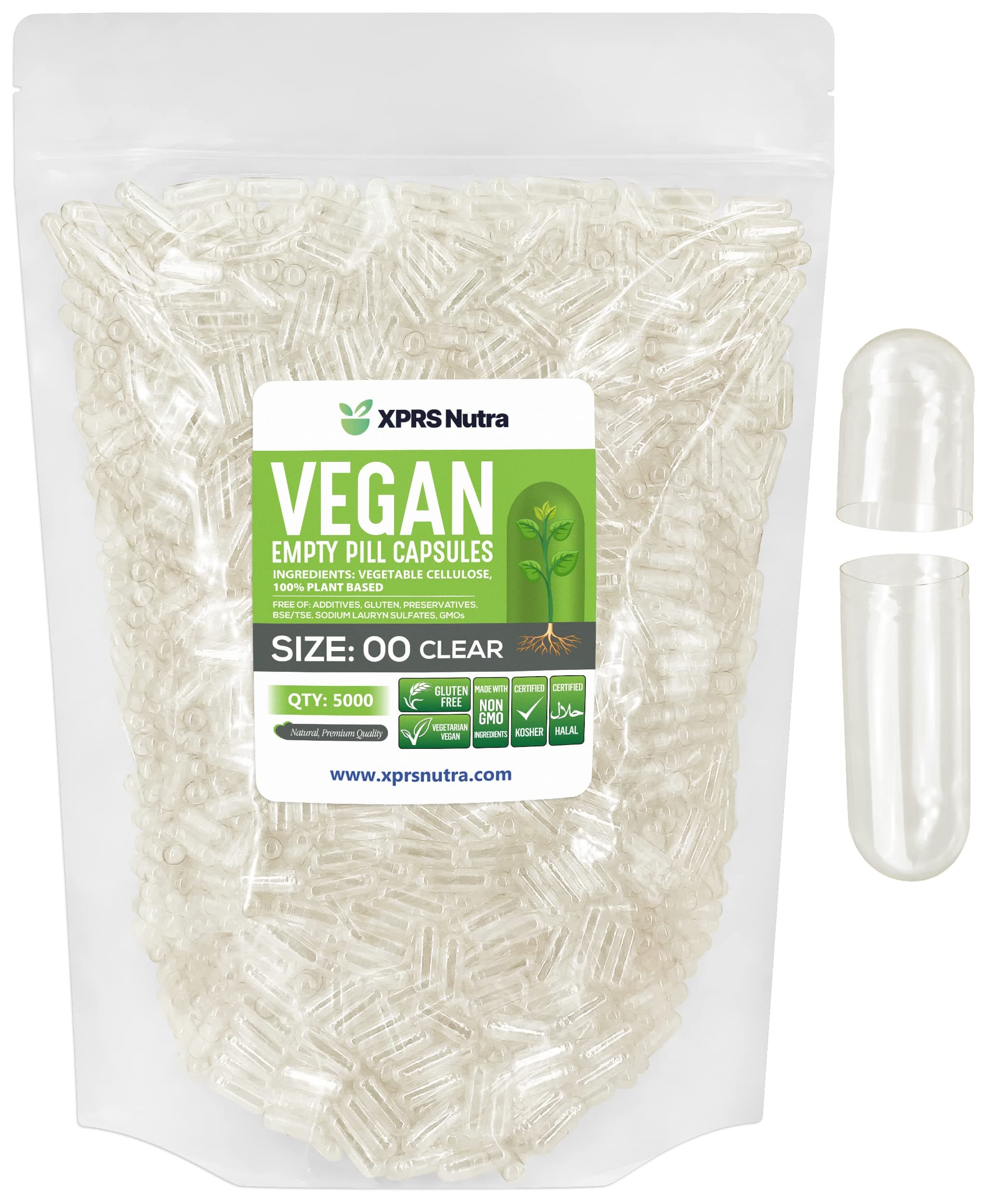 Size 00 Empty Capsules - 5000 Count Joined Clear Empty Vegan Capsules - Vegetarian Empty Pills - DIY Vegetable Capsule Filling- Veggie Pill Caps