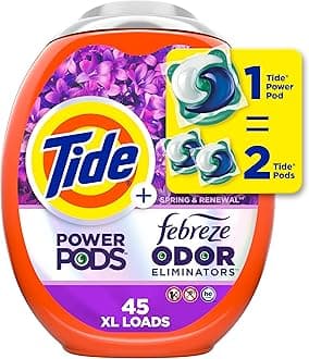 Power Pods with Febreze Laundry Detergent Pacs, 45 Count, Spring & Renewal Scent, All-Day Freshness