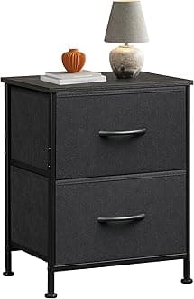 WLIVE Black Night Stand, Small Dresser with 2 Drawers & Wooden Top, Nightstand with Fabric Bins, Bedside Table End Table for Bedroom, Closet, Entryway, College Dorm, Charcoal Black