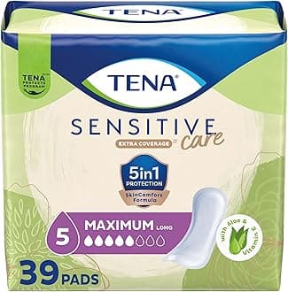 Sensitive Care Maximum Absorbency Incontinence Pads for Women, Bladder Control Pad, Long Length, 39 Count (Packaging May Vary)