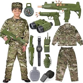 Tacobear Army Soldier Military Costume for Kids Boys Ages 3-11 Halloween Dress Up Role Play Set with Toy Accessories
