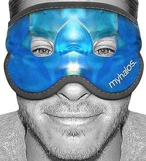 MyHalos Gel Eye Mask - Reusable Cooling Eye Mask with Adjustable Straps - Cold Mask for Puffy Eyes, Dark Circles and Hangovers - Eyes Ice Pack Compress for Sinus, Headaches & Puffiness, Blue (1-Pack)