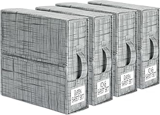 SheetCube Bed Sheet Organizers and Storage 4 Pack, Foldable Linen Closet Organizer, Bedding Folder Storage Box Container for Blanket, Duvet Cover Set, Bed Sheet Set - Pattern Grey