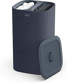 Tota 60 liter/15.8 gallon Laundry Hamper Separation Basket with lid, 2 Removable Washing Bags with Handles- Dark Blue