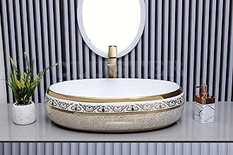CLUSTER Designer Glossy Ceramic Table Top Wash Basin For Bathroom | Countertop Bathroom Sink For Livingroom, Resturant Decor, Oval Shape (23.6 x 15.7 x 6 inch) (CLTT-242)