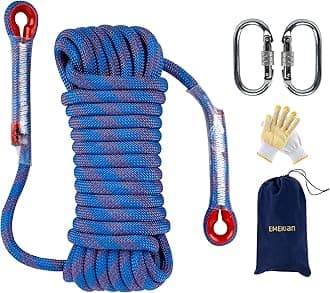 EMEKIAN10mm/12mm/14mm Indoor Outdoor Climbing Rope, Static Rock Climbing Rope for Escape Rope, Ice Climbing Equipment, Fire Safety Rescue Rope, with Non-Slip Gloves