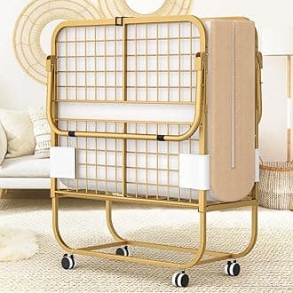 Homieasy Folding Bed with Mattress, Portable Rollaway Guest Bed for Adults - Foldable Metal Frame, Storage Cover & Wheels, Cot Size 75"x31" (Luxury Gold)