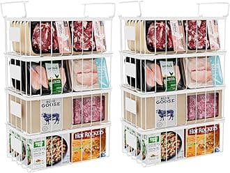 Freezer Organizer Bins -8 Pack Stackable Chest Freezer Organizer Baskets With Tag, For Kitchen, Cabinets, Cupboards, Counter Top, Freezer, Pantry. White