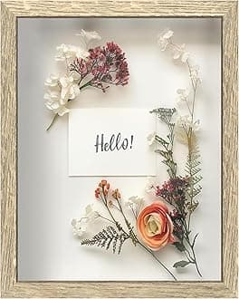 FrameWorks 11" x 14" Driftwood Shadow Box Frame - Soft Felt Backing, Tempered Glass and Includes Elegant White Ball Push Pins