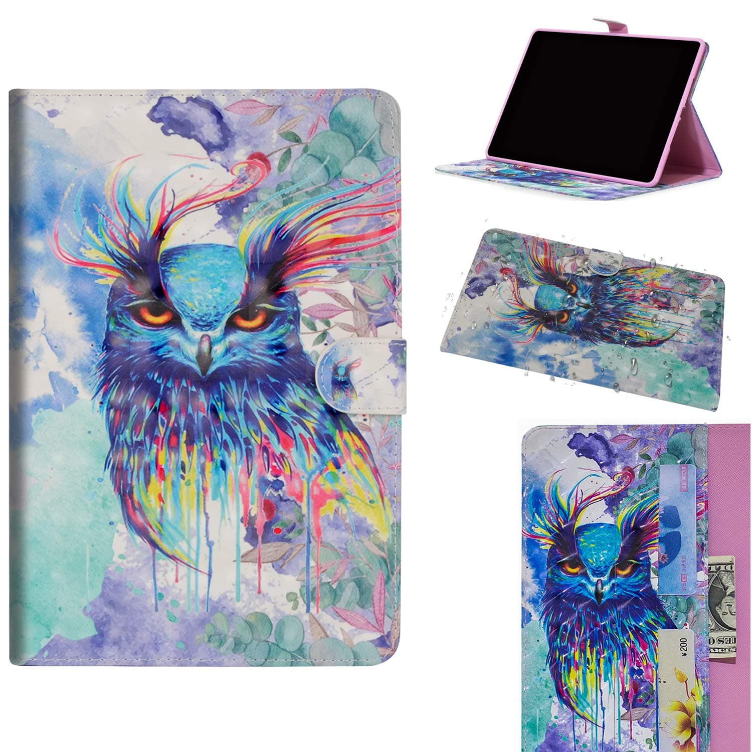 Maoerdo Galaxy Tab S2 9.7 Case,[3D Printing] PU Leather Portable Stand Smart Full-Body Protective Cover£¬Wallet Cover Auto Sleep/Wake[Card Slots] Samsung Galaxy SM-T810/SM-T815/SM-T813 - Owl
