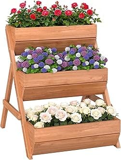 3 Tier 66L Raised Garden Bed Wooden Elevated Planter Box Kit for Flower, Vegetable, Herb, 65 x 75 x 76cm, Brown