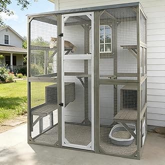 Catio Outdoor Cat Enclosure Large Window Cat House Walk in Kitty Cage with Multi-Level Platforms, Waterproof Roof for Mulitiple Cats (59" L x 29.5" W x 67.7" H)