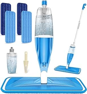 Spray Mops for Cleaning Floors - EXEGO Floor Flat Mop with 4x Reusable Washable Microfibre Pads 1 Refillable Bottle - Dry Wet Dust Mop for Tile Vinyl Laminate Wood Ceramic Hardwood Floors Cleaning