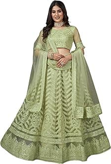 Varni Fabrics Women's Semi-stitched Net Heavy Multi Embroidered Lehenga Choli With Dupatta