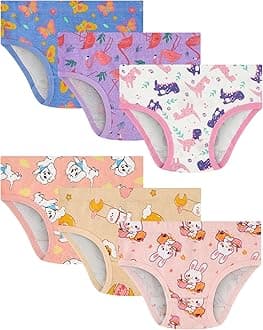 100% Cotton Girls Underwear Tagless Comfort Toddler Panties (6-Pack)