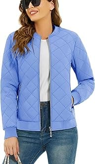 TACVASEN Women's Diamond Quilted Jackets Lightweight Casual Bomber Jacket Warm Winter Coats Full Zip with Pockets