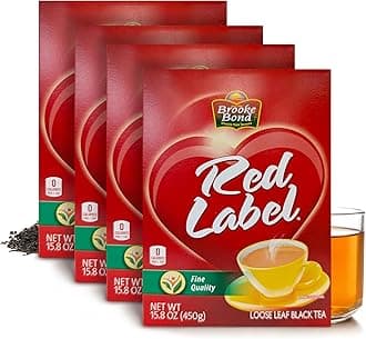 Red Label Tea | Loose Tea | Premium Brooke Bond | Black Tea | Indian Chai | Rich & Refreshing Flavor | Compatible for Chai | 450 Grams (Pack of 4)
