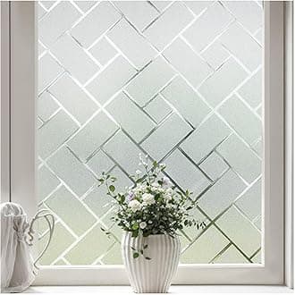 Coavas Frosted Window Privacy Film Static Cling Non-Adhesive for Glass Windows, Heat Control UV Blocking Sun Blocking Anti Glare, Day and Night Bathroom Home Office Cover, 17.5"x78.7"