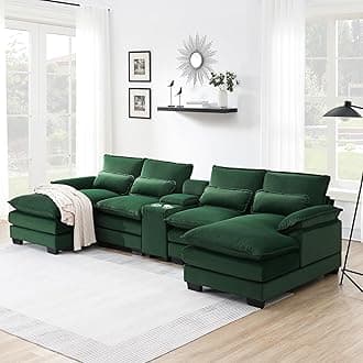 Green Sectional Sofas for Living Room, 123" U Shaped Couch with Storage, Modular Sectional Sofa Oversized Velvet Couch Comfy Cloud Couch Set for Apartment Home Theater