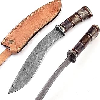 Handmade Damascus Steel 15 Inches Kukri Knife BK-3032 -Rose Wood Handle With Damascus Steel Gurd/Pommel