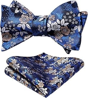 HISDERN Bow Ties for Men Floral Bowties Mens Self Tie Bow Tie Handkerchief Jacquard Woven Bowtie Pocket Square Set