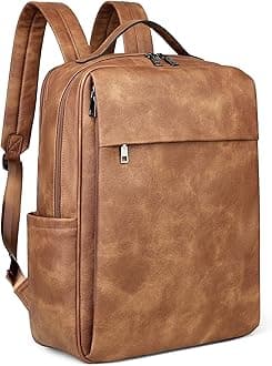 MASINTOR 15.6 inch PU Leather Laptop Backpack Purse for Women, Large College Casual Backpack Travel Bag Mocha Brown