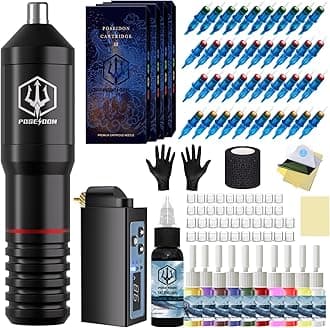 Tattoo Pen Kit - POSEIDON Wireless Tattoo Machine Kit, Tattoo Gun Kit with Tattoo Power Supply and 40 Pcs Tattoo Cartridge Needles, Complete Tattoo Kit Tattoo Supplies for Beginners(TK020)