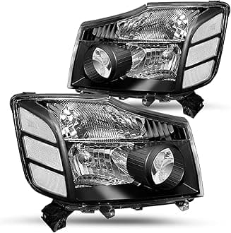 JSBOYAT Headlight Assembly Compatible with 2004-2015 Titan / 05-07 Armada Halogen Headlamp Passenger and Driver Side Black Housing with Clear Reflector