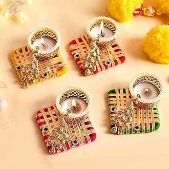 Ascension Set of 4 Peacock Designer Tealight Candle Holders for Side or Center Table Dining Room Christmas Lighting Home Decoration Diwali Gifts Navratri Dussehra Diya for Home Decoration (Design 5)