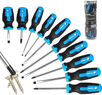 01378A Magnetic Screwdriver Set | 10 Piece | Phillips & Flathead | Heat Treated Chrome Vanadium Steel | Slotted Head Tip with Non-Slip Cushioned Handle Grips | Small Screw Driver Tool Kit