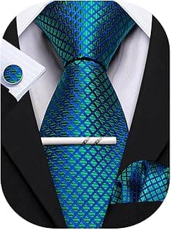 Check Tie Set Men Pocket Square Cufflinks Silk Plaid Business Tie Wedding Fashion