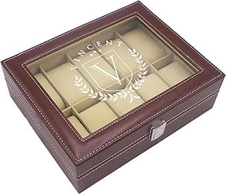My Personal Memories Custom Personalized Watch Storage Box Glass Display Case for Men, Him, Husband - Engraved and Monogrammed (Brown)