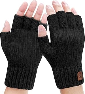 LADES Fingerless Gloves Thermal Winter Gloves Warm Knitted Half Finger Gloves Mittens for Men Women Typing Driving Working