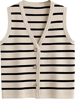 Vest Tops for Women 2026 Summer Outfits Striped Sweaters Button Up Casual Blouses Jacket Fashion Clothes