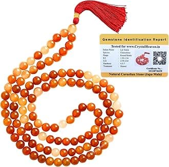 Certified Carnelian Crystal Japa Mala Saadi - 108 Beads Buddhist Prayer Beads - AAA Grade Original Healing Gemstone Agate Mala for Yoga Meditation Spiritual Reiki Feng Shui